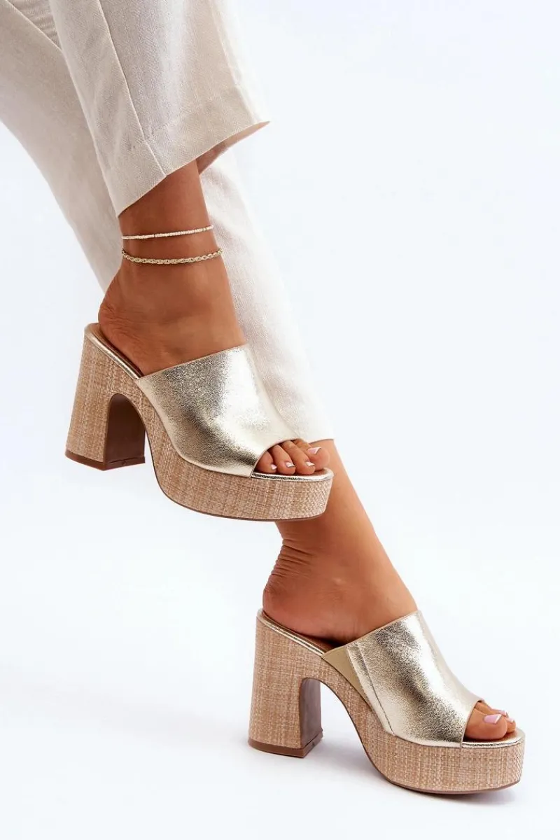 Klapki Na Obcasie|Klapki Damskie Klasyczne>Boto Klapki Damskie Na Obcasie Słupku Złote Siobhan