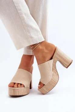 Clearance Boto Klapki Damskie Na Obcasie Słupku Beżowe Siobhan