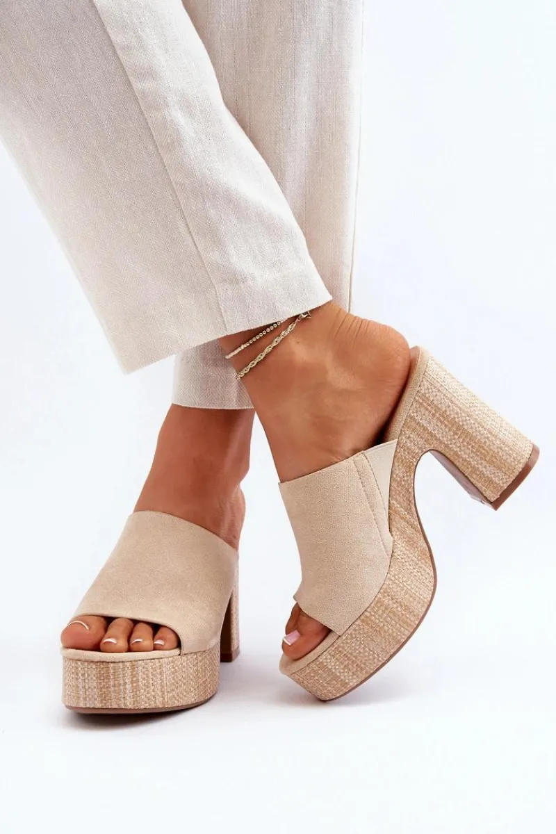 Clearance Boto Klapki Damskie Na Obcasie Słupku Beżowe Siobhan