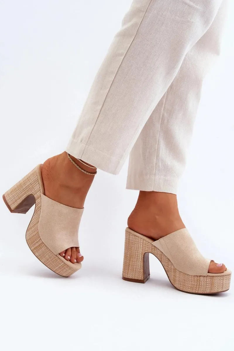 Clearance Boto Klapki Damskie Na Obcasie Słupku Beżowe Siobhan