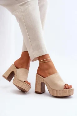 Clearance Boto Klapki Damskie Na Obcasie Słupku Beżowe Siobhan