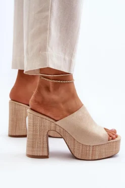 Clearance Boto Klapki Damskie Na Obcasie Słupku Beżowe Siobhan