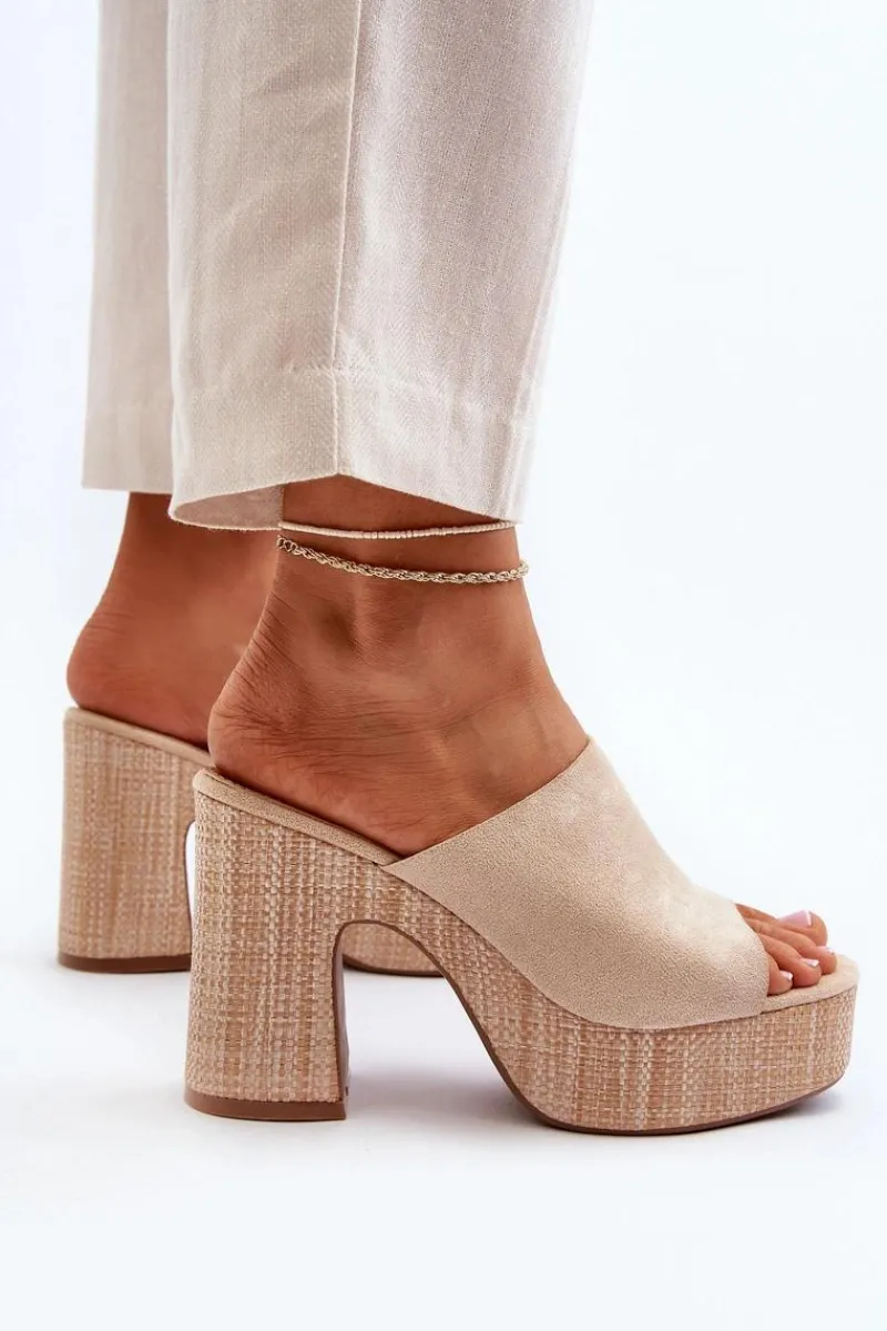 Clearance Boto Klapki Damskie Na Obcasie Słupku Beżowe Siobhan