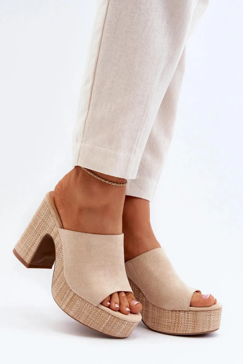 Clearance Boto Klapki Damskie Na Obcasie Słupku Beżowe Siobhan