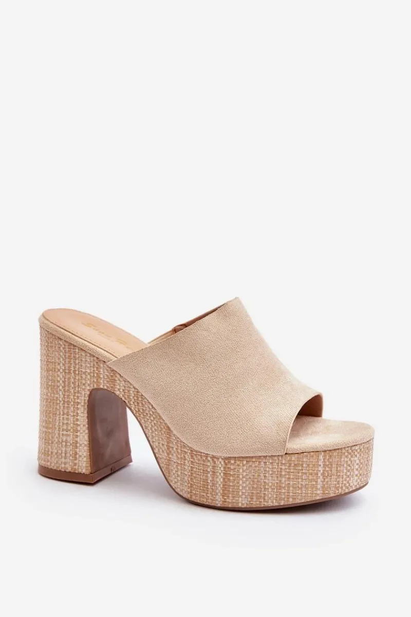 Clearance Boto Klapki Damskie Na Obcasie Słupku Beżowe Siobhan