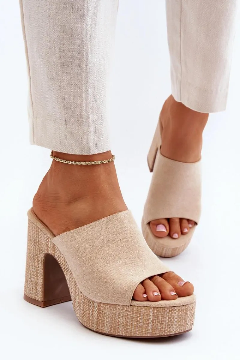 Clearance Boto Klapki Damskie Na Obcasie Słupku Beżowe Siobhan