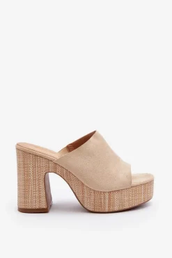 Clearance Boto Klapki Damskie Na Obcasie Słupku Beżowe Siobhan