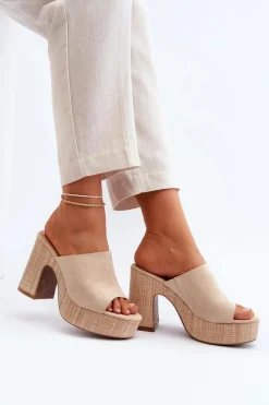 Clearance Boto Klapki Damskie Na Obcasie Słupku Beżowe Siobhan