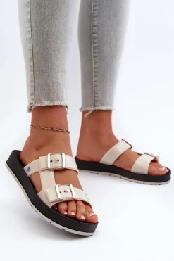 Klapki Damskie Klasyczne>ZAXY Klapki Damskie Na Płaskiej Podeszwie LL285072 Jasnobeżowe Beżowy