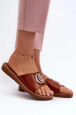 Clearance Klapki Damskie Na Płaskiej Podeszwie Z Ozdobą Brązowe Amoonia Damskie Klapki Damskie Klasyczne