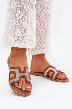 Klapki Damskie Klasyczne>Boto Klapki Damskie Na Płaskim Obcasie Brązowe Vereya Brązowy