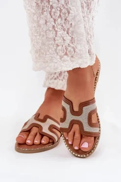 Klapki Damskie Klasyczne>Boto Klapki Damskie Na Płaskim Obcasie Brązowe Vereya Brązowy