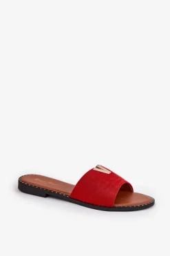 Outlet Boto Klapki Damskie Na Płaskim Obcasie Z Ozdobnymi Detalami Czerwone Saliena