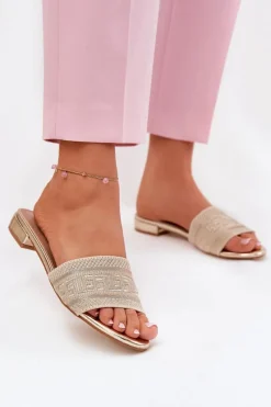 Klapki Damskie Klasyczne>Boto Klapki Damskie Na Płaskim Obcasie Złote Fexxy