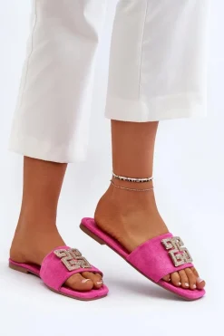 Sale Klapki Damskie Na Płaskim Obcasie Z Ozdobą Fuksja Inaile Damskie Klapki Damskie Klasyczne