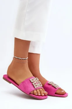 Sale Klapki Damskie Na Płaskim Obcasie Z Ozdobą Fuksja Inaile Damskie Klapki Damskie Klasyczne