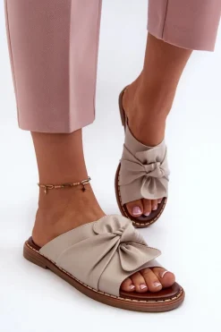 Klapki Damskie Klasyczne>Boto Klapki Damskie Na Płaskim Obcasie Beżowe Nelvira Beżowy