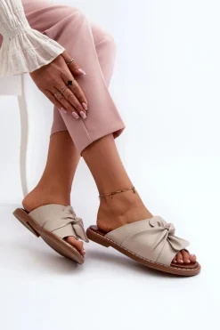 Klapki Damskie Klasyczne>Boto Klapki Damskie Na Płaskim Obcasie Beżowe Nelvira Beżowy