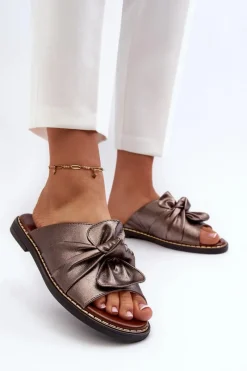 Clearance Boto Klapki Damskie Na Płaskim Obcasie Miedziane Nelvira Złoty