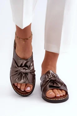 Clearance Boto Klapki Damskie Na Płaskim Obcasie Miedziane Nelvira Złoty