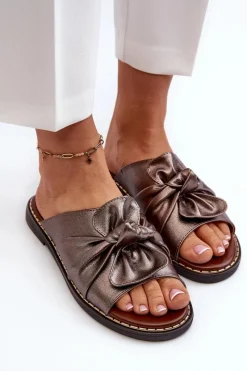 Clearance Boto Klapki Damskie Na Płaskim Obcasie Miedziane Nelvira Złoty