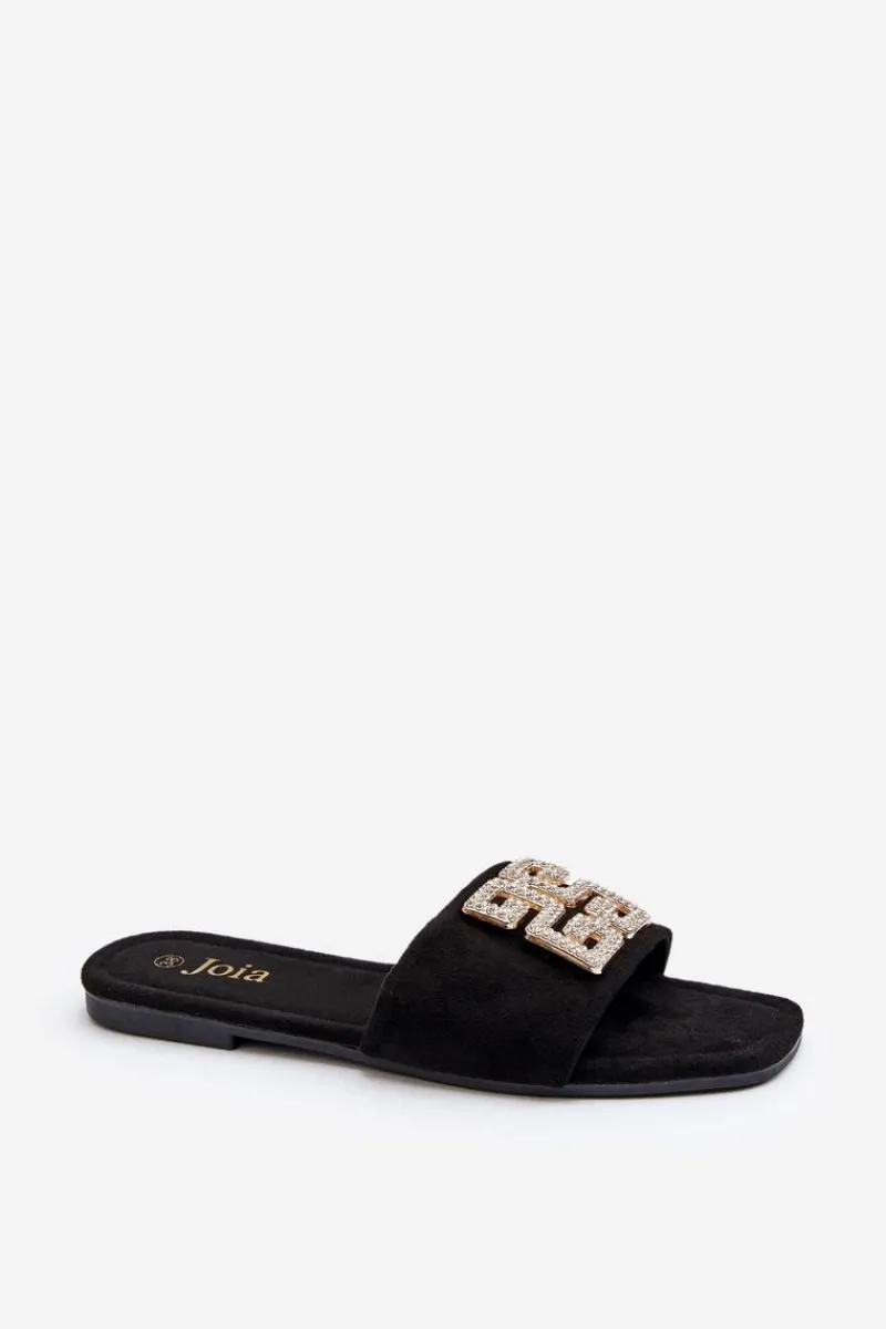 Klapki Damskie Klasyczne>Boto Klapki Damskie Na Płaskim Obcasie Z Ozdobą Czarne Inaile