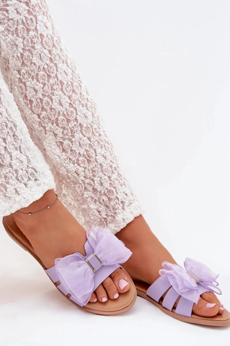 Online Boto Klapki Damskie Na Płaskim Obcasie Z Tiulową Kokardą Fioletowe Tanira Fioletowy