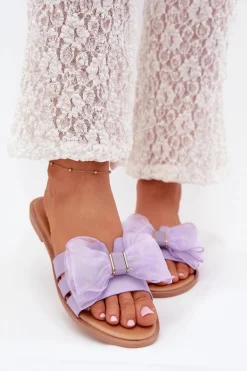 Online Boto Klapki Damskie Na Płaskim Obcasie Z Tiulową Kokardą Fioletowe Tanira Fioletowy