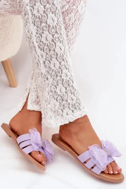 Online Boto Klapki Damskie Na Płaskim Obcasie Z Tiulową Kokardą Fioletowe Tanira Fioletowy