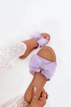 Online Boto Klapki Damskie Na Płaskim Obcasie Z Tiulową Kokardą Fioletowe Tanira Fioletowy