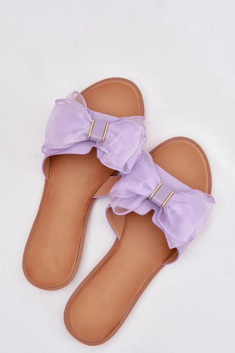 Online Boto Klapki Damskie Na Płaskim Obcasie Z Tiulową Kokardą Fioletowe Tanira Fioletowy