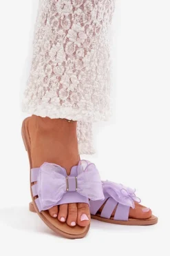 Online Boto Klapki Damskie Na Płaskim Obcasie Z Tiulową Kokardą Fioletowe Tanira Fioletowy