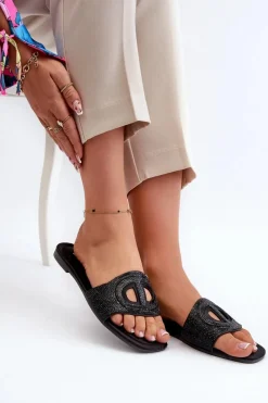 Outlet Klapki Damskie Na Płaskim Obcasie Czarne Dimrose Damskie Klapki Damskie Klasyczne