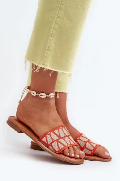 Klapki Damskie Klasyczne>Boto Klapki Damskie Na Płaskim Obcasie Pomarańczowe Traivea Pomarańczowy