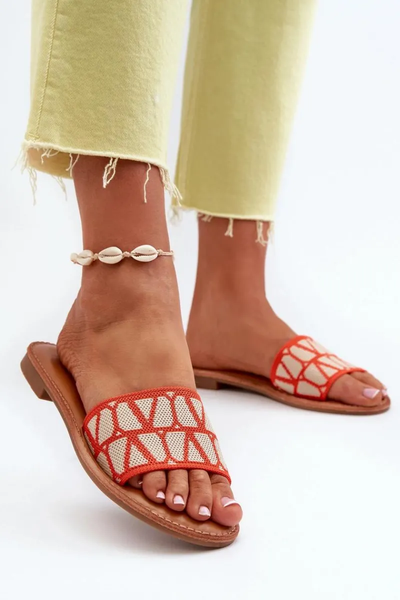 Klapki Damskie Klasyczne>Boto Klapki Damskie Na Płaskim Obcasie Pomarańczowe Traivea Pomarańczowy