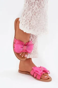 Discount Klapki Damskie Na Płaskim Obcasie Z Tiulową Kokardą Fuksja Tanira Damskie Klapki Damskie Klasyczne