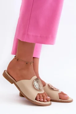 Sale Evento Klapki Damskie Na Płaskim Obcasie Z Ozdobą Beżowe Rivashea