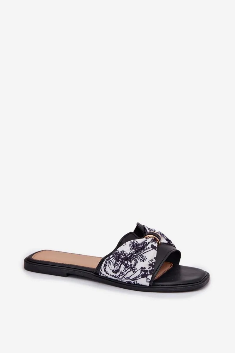 Klapki Damskie Klasyczne>Boto Klapki Damskie Na Płaskim Obcasie Z Kokardą Czarne Avenza