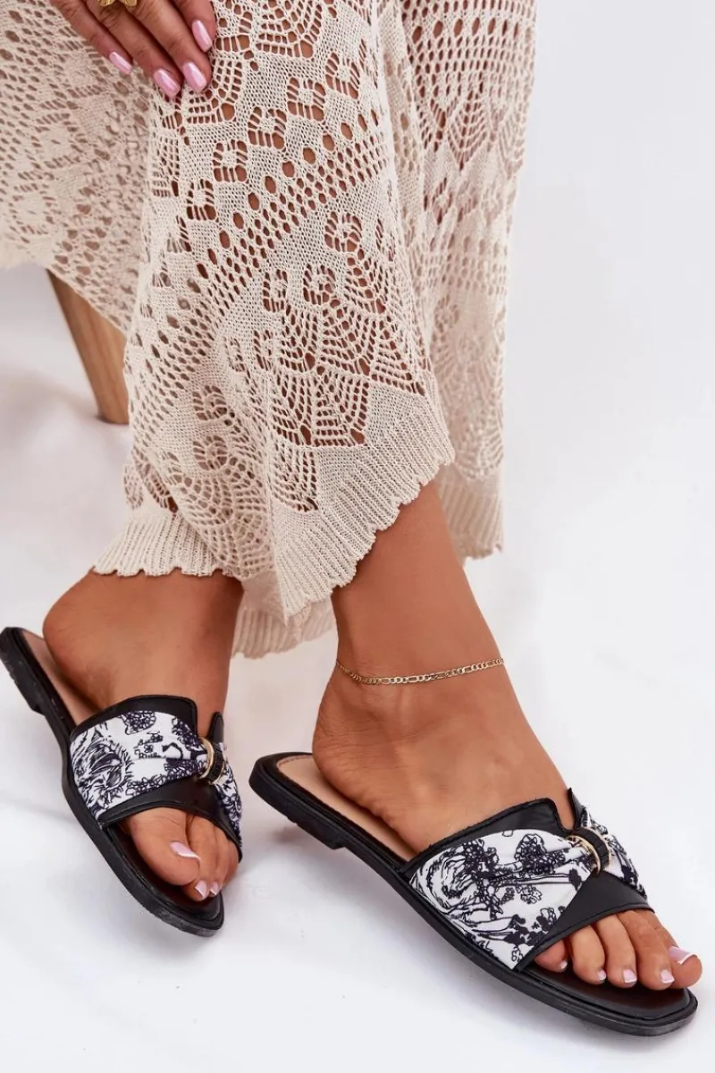 Klapki Damskie Klasyczne>Boto Klapki Damskie Na Płaskim Obcasie Z Kokardą Czarne Avenza