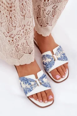 Online Boto Klapki Damskie Na Płaskim Obcasie Z Kokardą Białe Avenza Biały