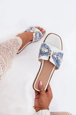 Online Boto Klapki Damskie Na Płaskim Obcasie Z Kokardą Białe Avenza Biały