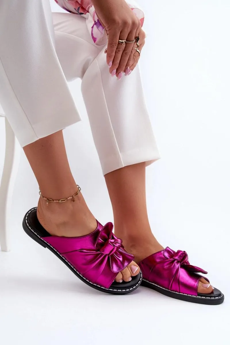 New Klapki Damskie Na Płaskim Obcasie Fuksja Nelvira Damskie Klapki Damskie Klasyczne