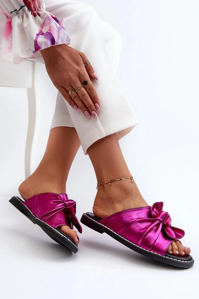 New Klapki Damskie Na Płaskim Obcasie Fuksja Nelvira Damskie Klapki Damskie Klasyczne