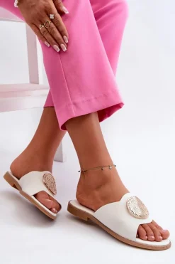 Hot Klapki Damskie Na Płaskim Obcasie Z Ozdobą Białe Rivashea Damskie Klapki Damskie Klasyczne