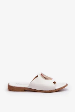 Hot Klapki Damskie Na Płaskim Obcasie Z Ozdobą Białe Rivashea Damskie Klapki Damskie Klasyczne