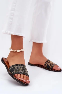 Boto Klapki Damskie Na Płaskim Obcasie Ze Zdobieniem Czarne Dorfedi Czarny