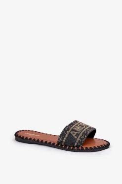 Boto Klapki Damskie Na Płaskim Obcasie Ze Zdobieniem Czarne Dorfedi Czarny