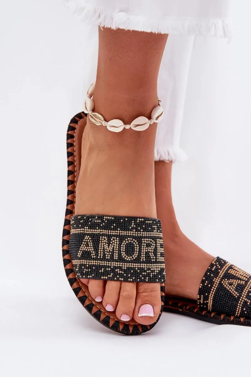 Boto Klapki Damskie Na Płaskim Obcasie Ze Zdobieniem Czarne Dorfedi Czarny