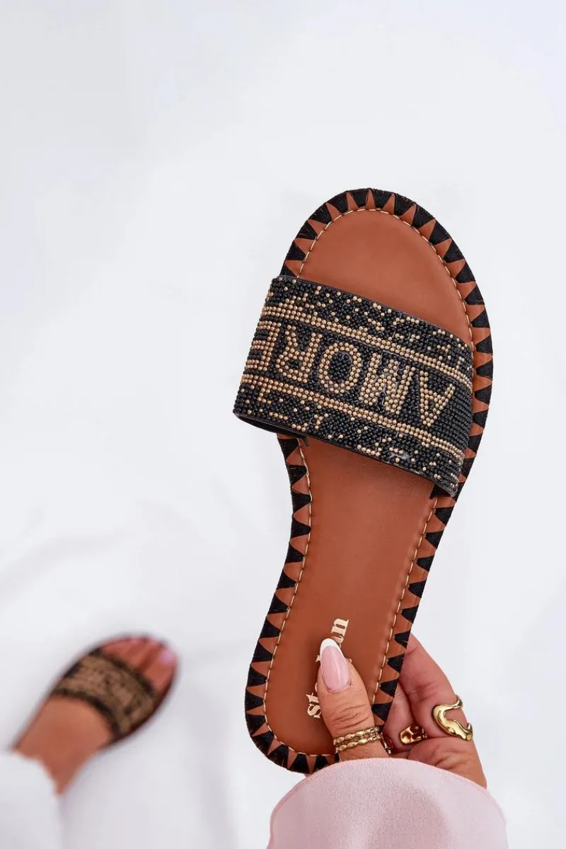 Boto Klapki Damskie Na Płaskim Obcasie Ze Zdobieniem Czarne Dorfedi Czarny