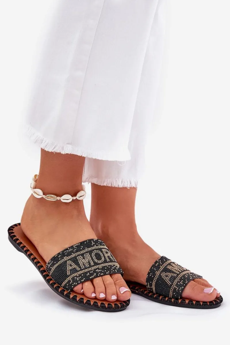 Boto Klapki Damskie Na Płaskim Obcasie Ze Zdobieniem Czarne Dorfedi Czarny